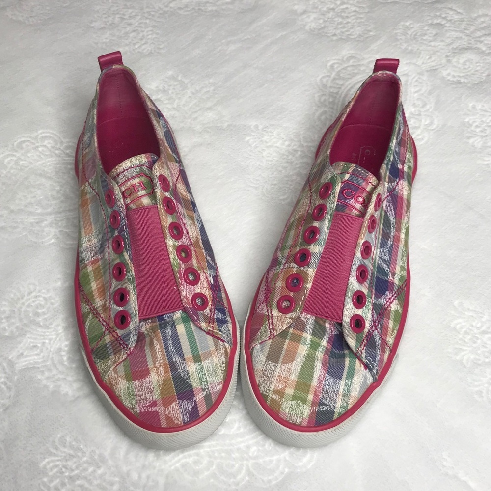 Women’s Coach Pink Plaid Sneakers US Size 6.5